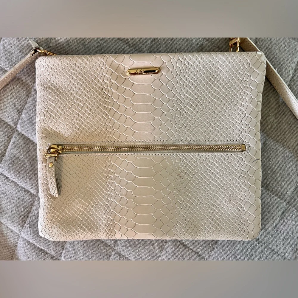 GIGI NEW YORK Skylar Military Python Embossed Cream Leather Crossbody Purse Bag - Picture 10 of 12